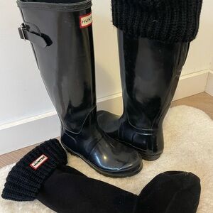 Hunter Tall Black Rain Boots with Knit Liners, Size US 5
